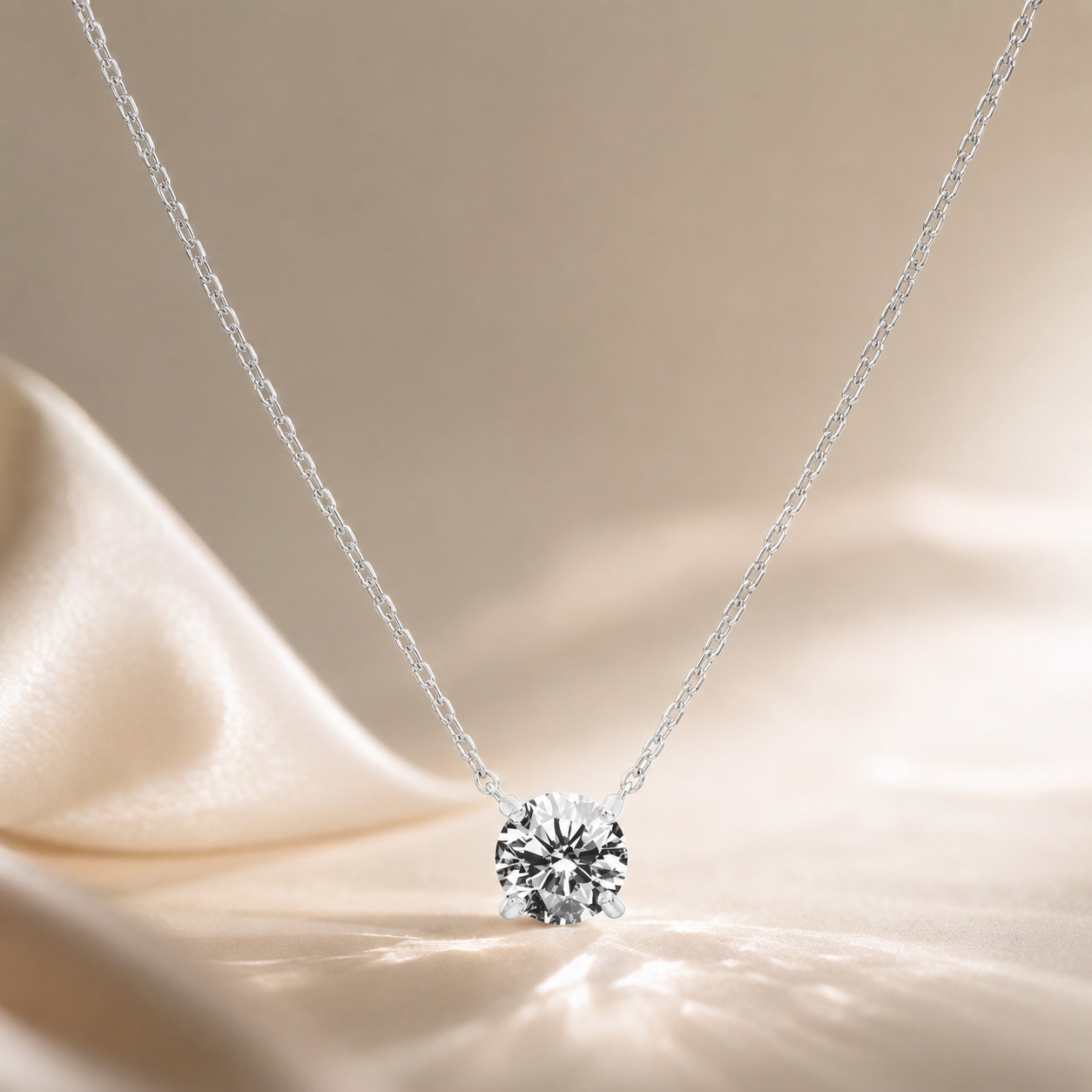 1.5 CT Round Dimond White Solitaire / Moissanite 925 Sterling Silver Necklace