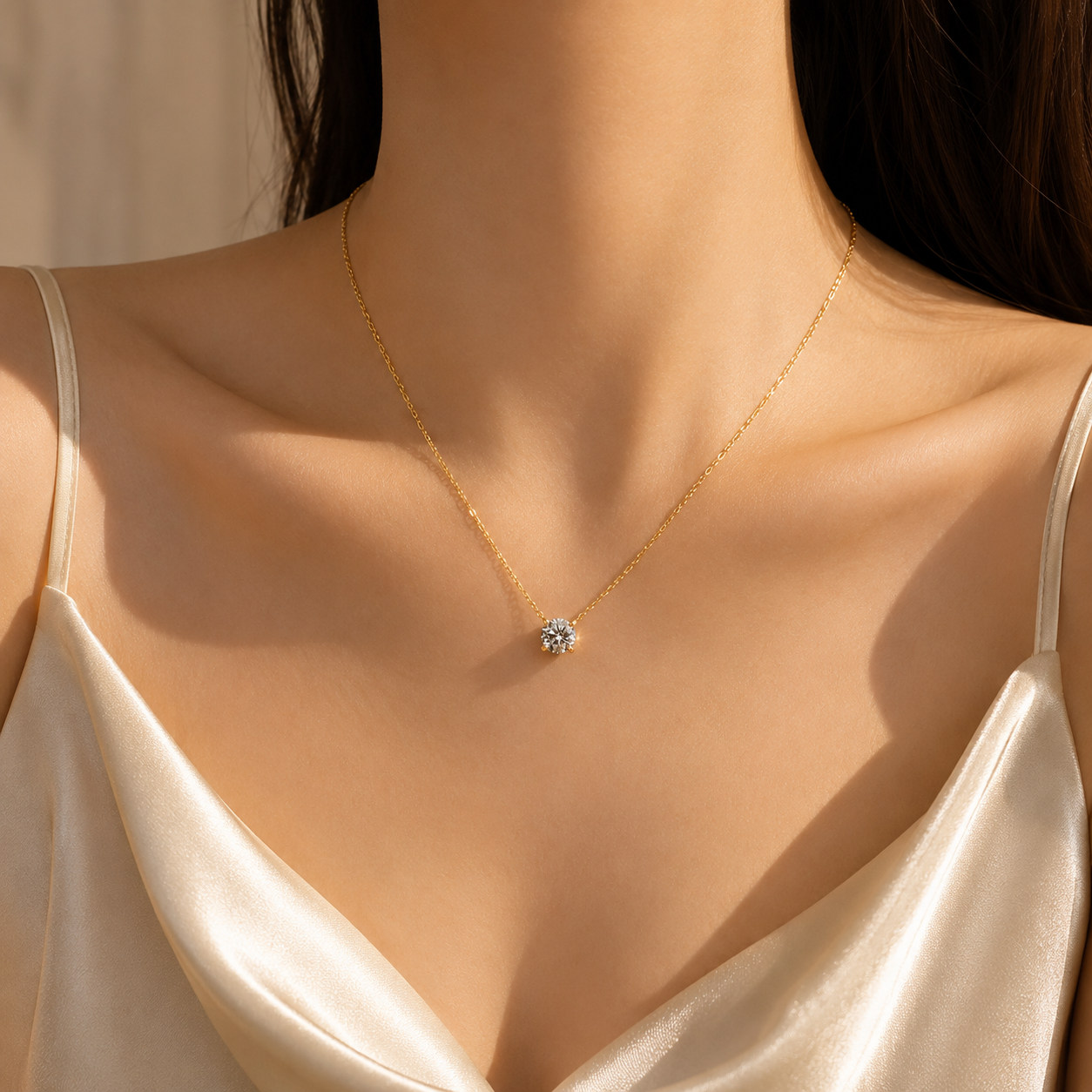 1.5 CT Round Dimond White Solitaire / Moissanite 925 Sterling Silver Necklace