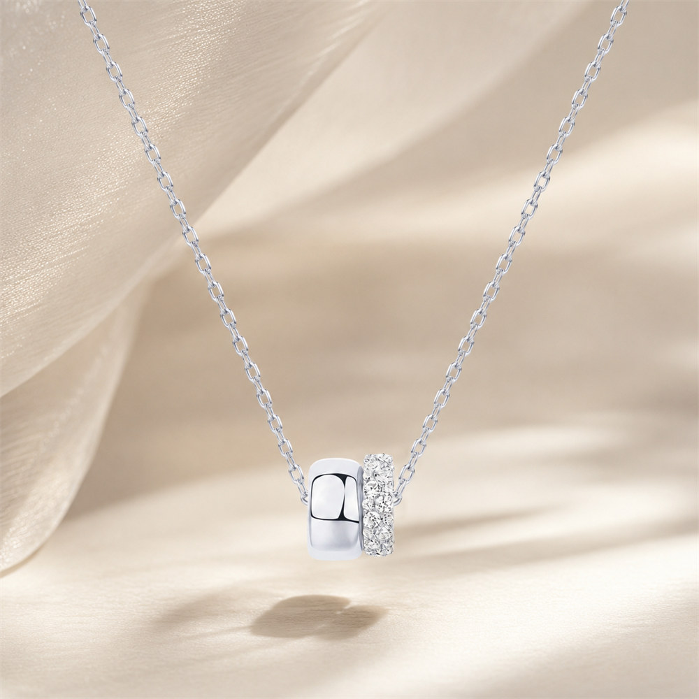 Minimalist Dual Round Charm 925 Sterling Silver Necklace for Women 