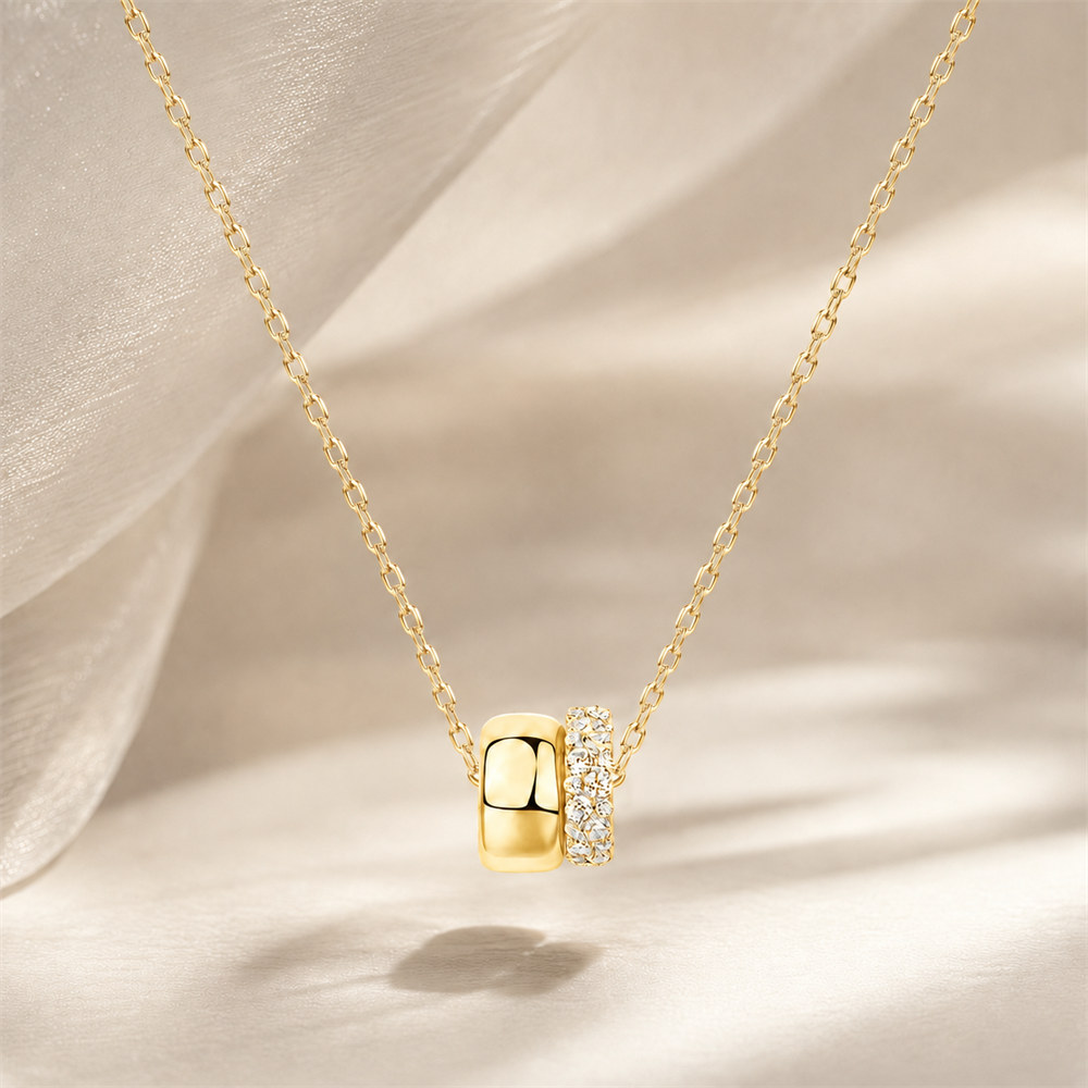 Minimalist Dual Round Charm 925 Sterling Silver Necklace for Women 