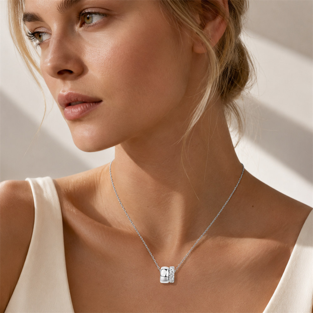 Minimalist Dual Round Charm 925 Sterling Silver Necklace for Women 