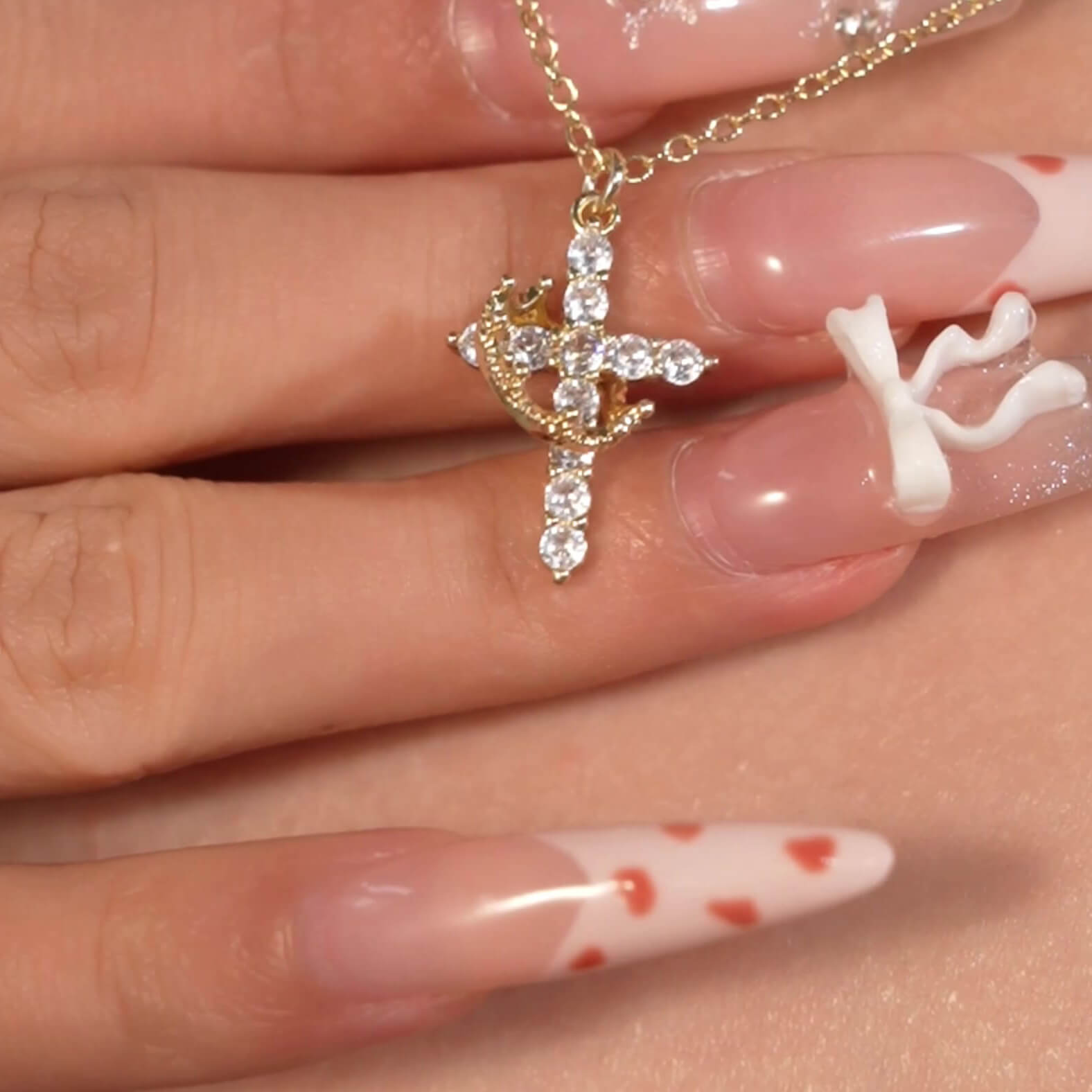 Round Cut Diamond White Gold/Silver Sterling Silver Rotating Crown Cross Necklace