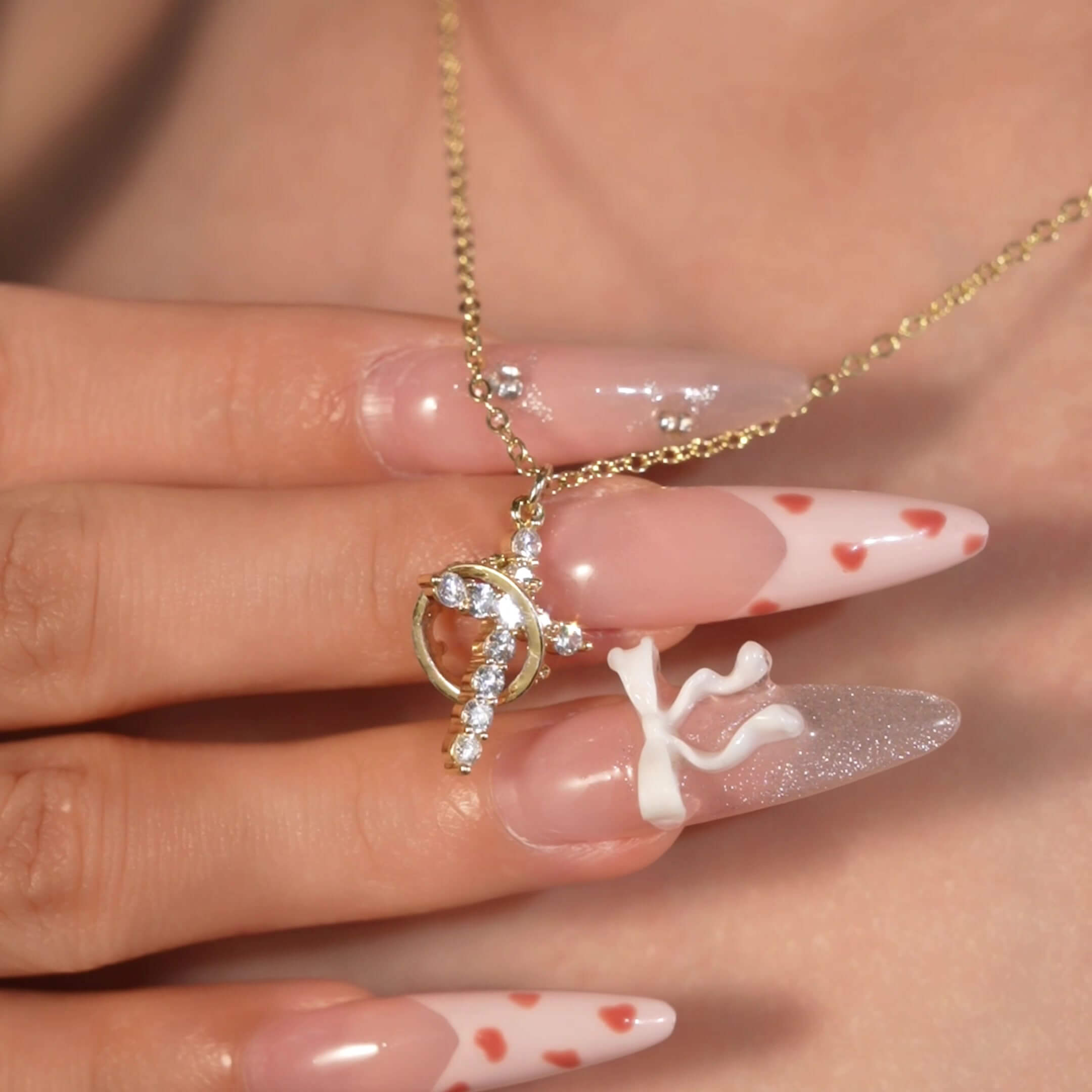 Round Cut Diamond White Gold/Silver Sterling Silver Rotating Crown Cross Necklace