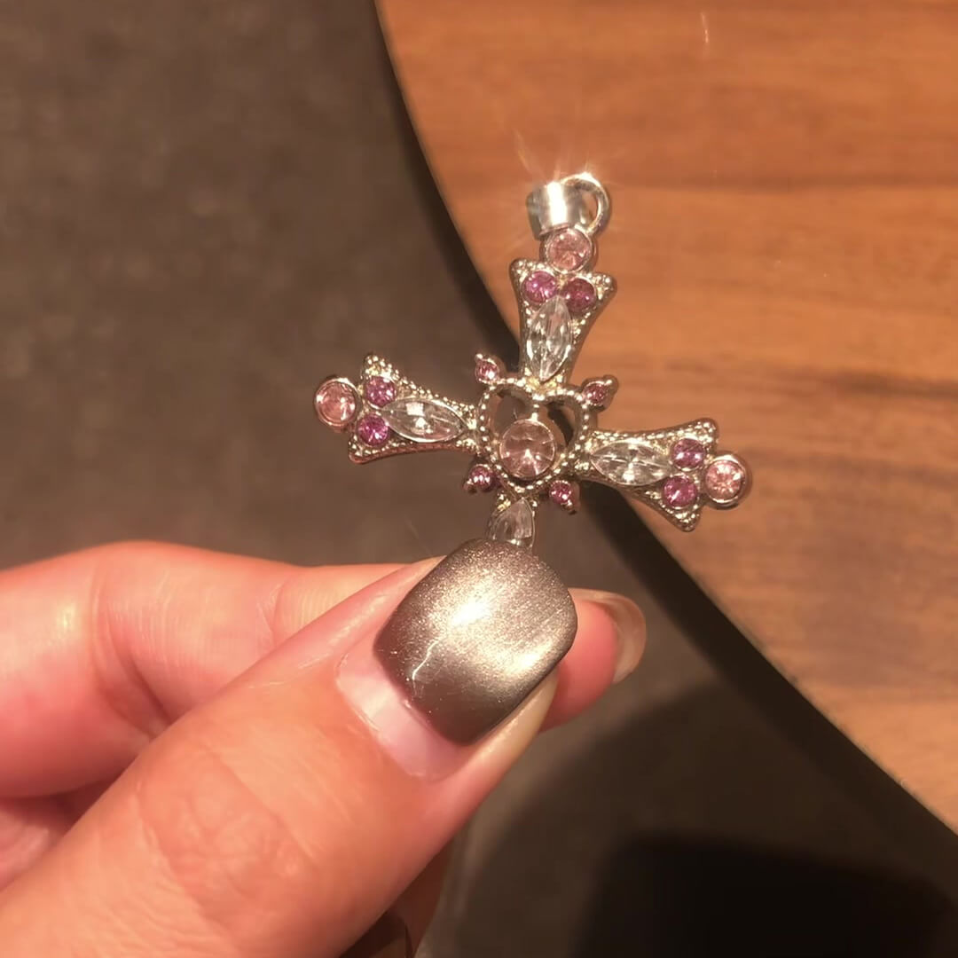 Round Cut Fancy Pink Sterling Silver Vintage Cross Pendant Necklace