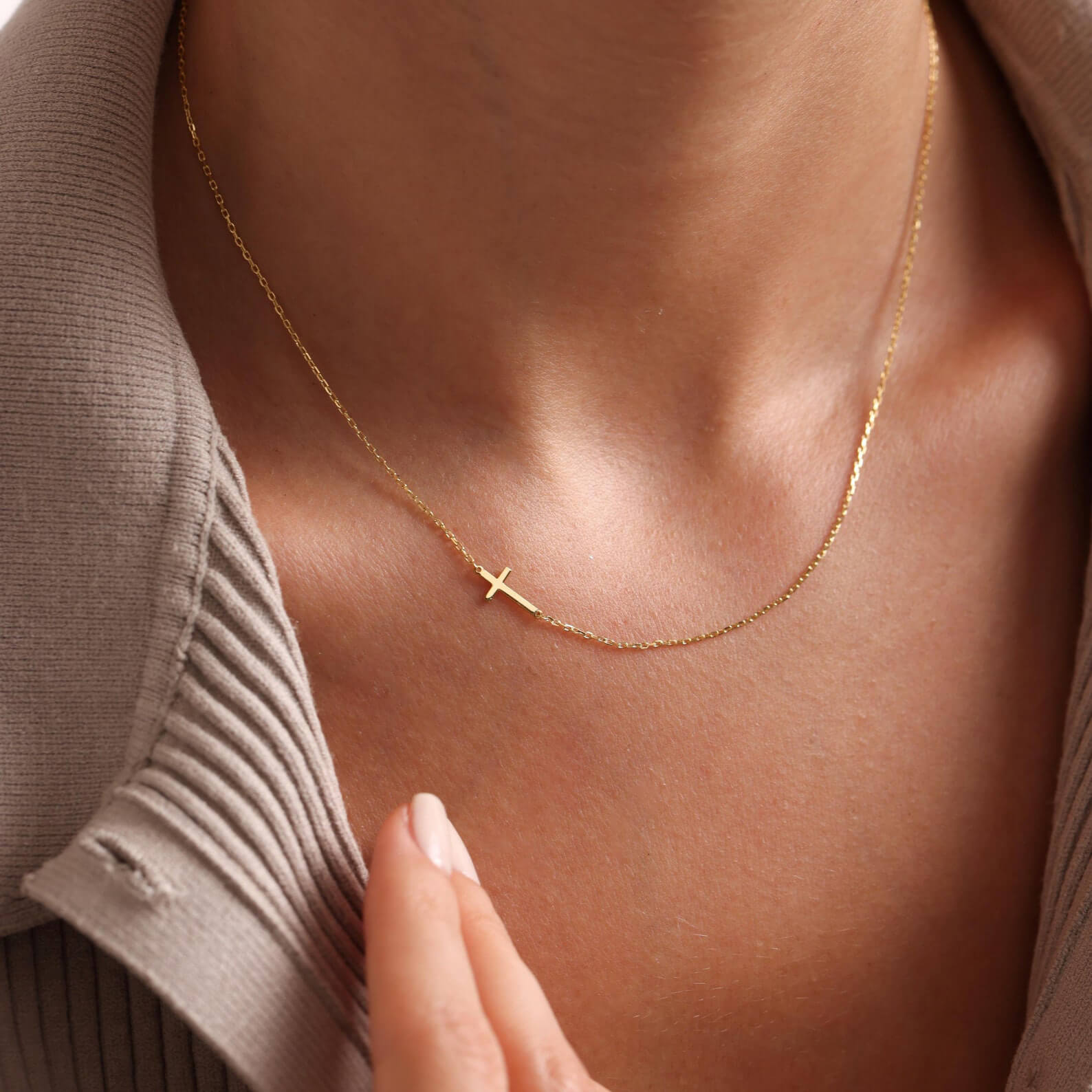 Minimalist Gold/Silver Sterling Silver Sideways Cross Necklace