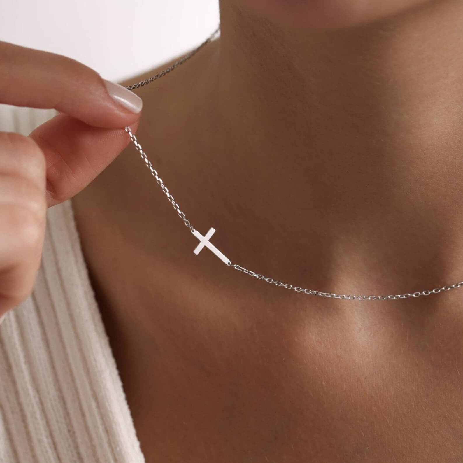 Minimalist Gold/Silver Sterling Silver Sideways Cross Necklace