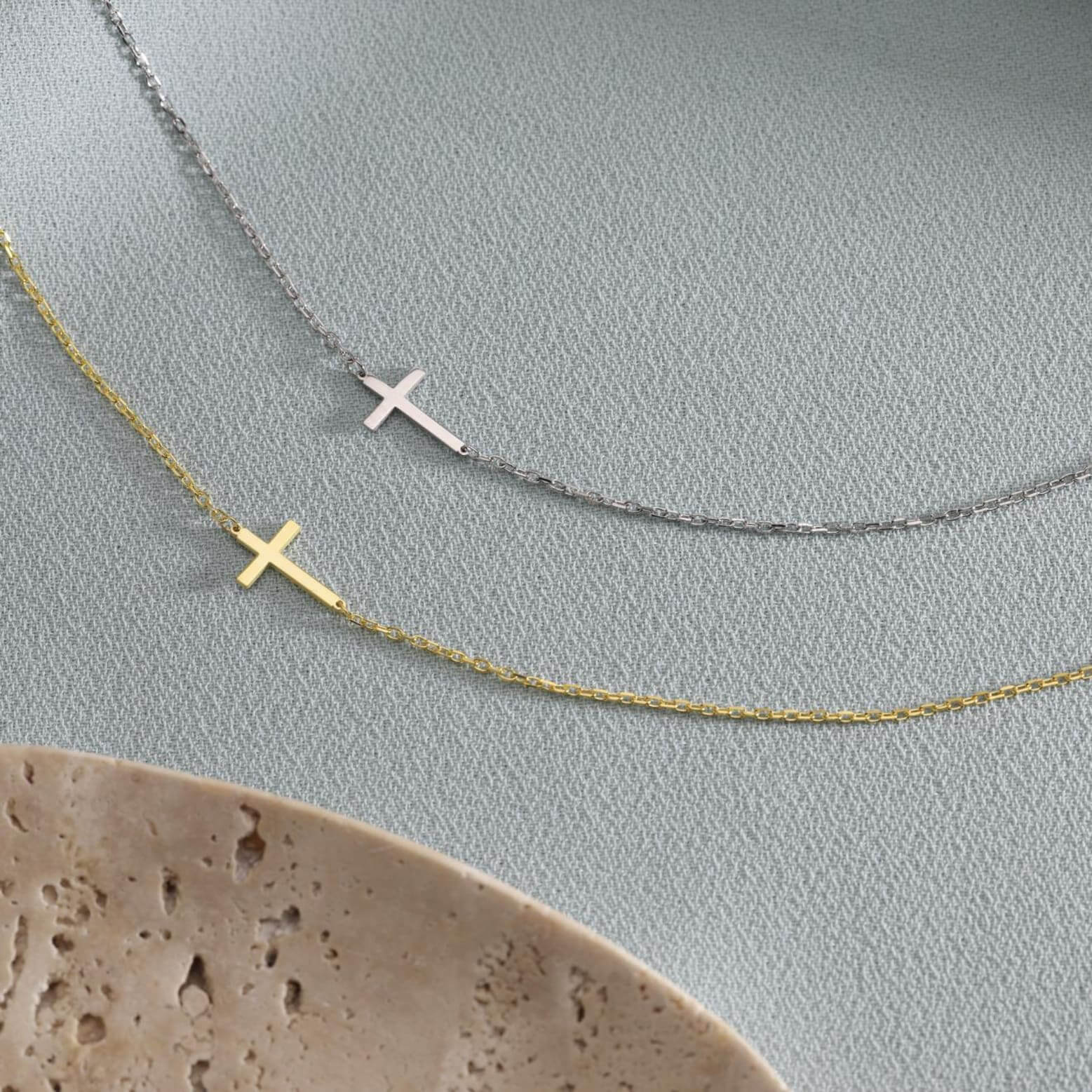 Minimalist Gold/Silver Sterling Silver Sideways Cross Necklace