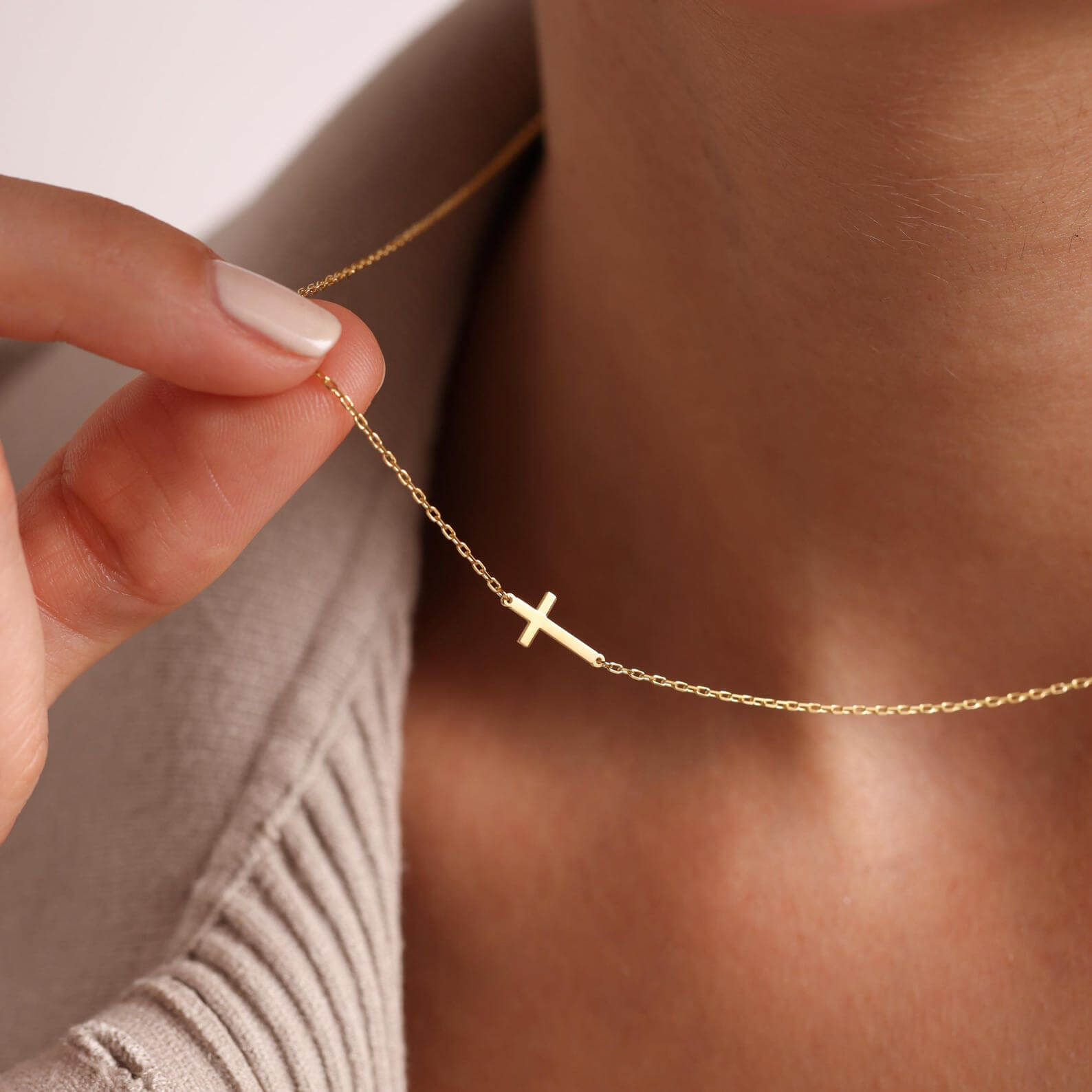 Minimalist Gold/Silver Sterling Silver Sideways Cross Necklace