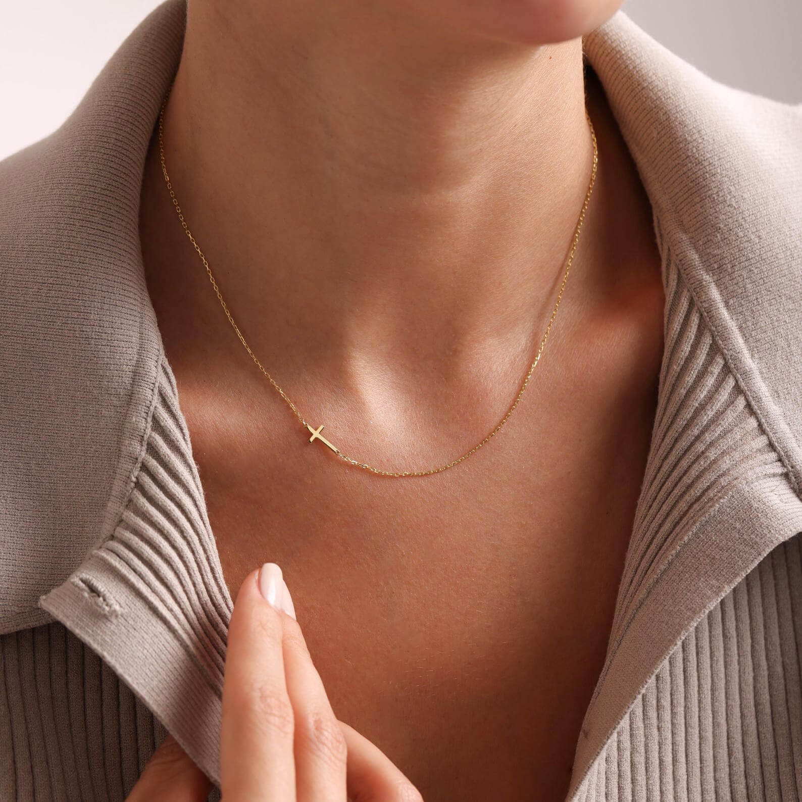 Minimalist Gold/Silver Sterling Silver Sideways Cross Necklace