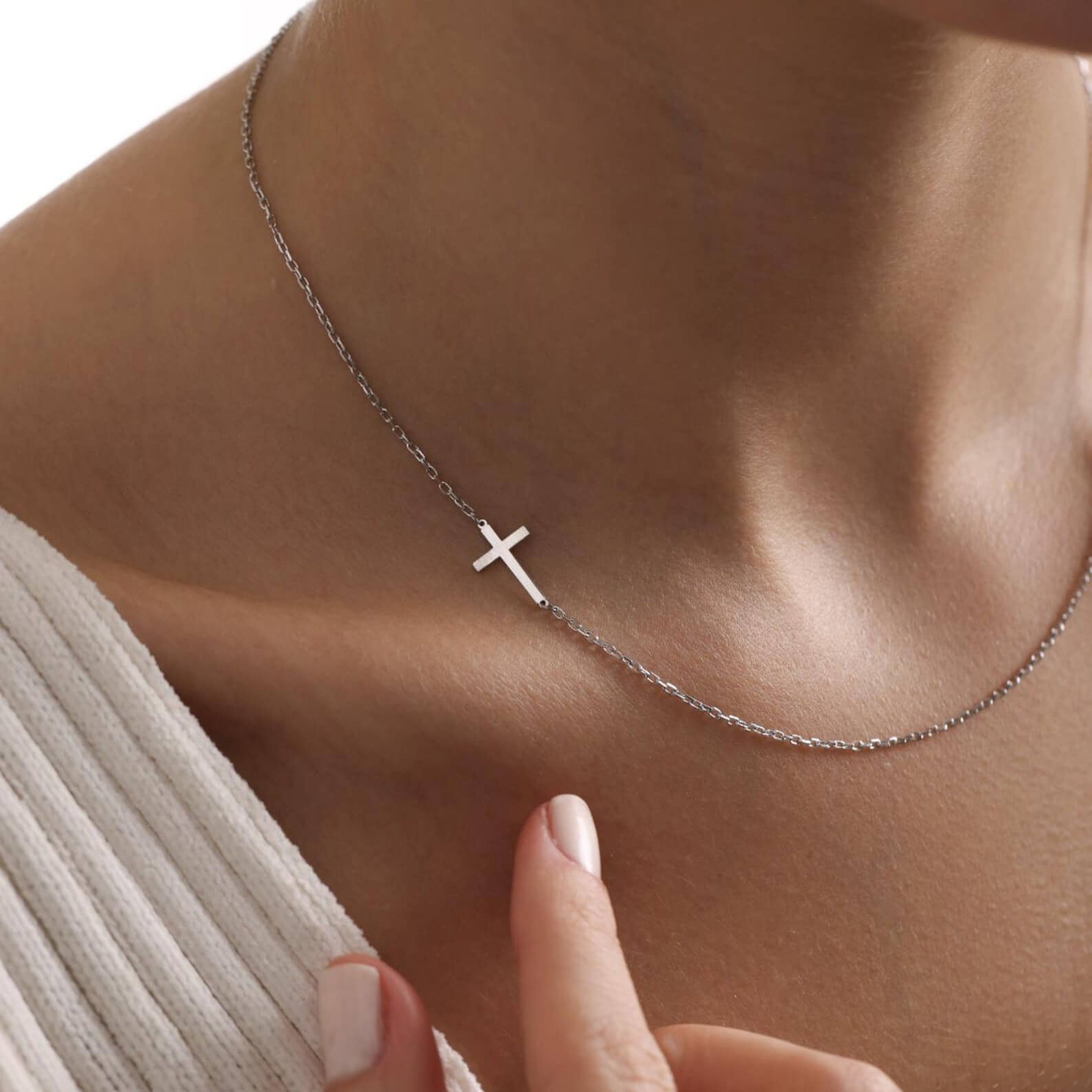 Minimalist Gold/Silver Sterling Silver Sideways Cross Necklace