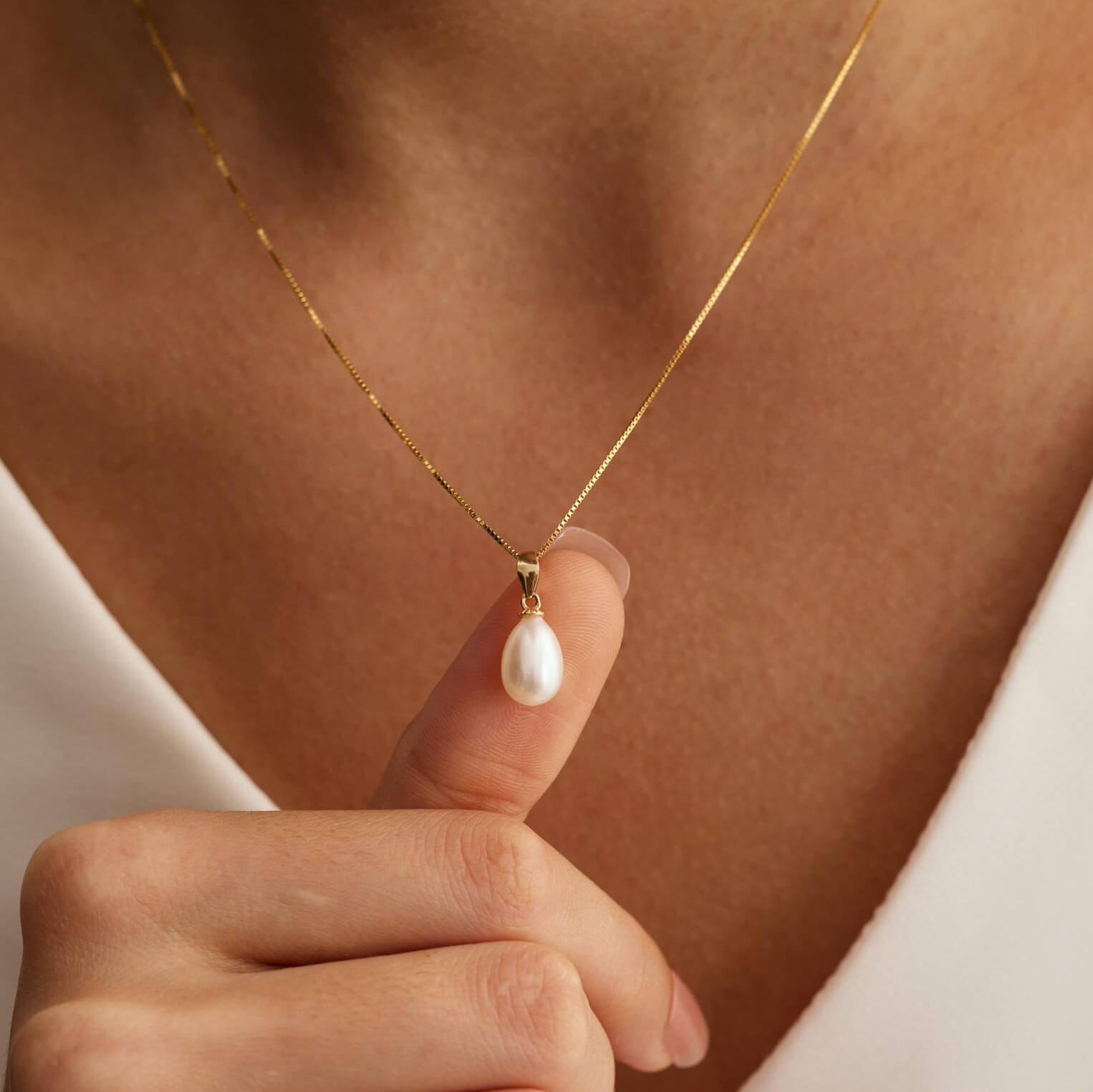 Elegant White Pearl Drop Gold/Silver Sterling Silver Necklace