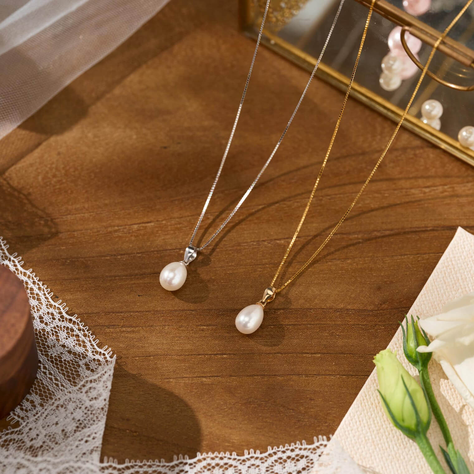 Elegant White Pearl Drop Gold/Silver Sterling Silver Necklace