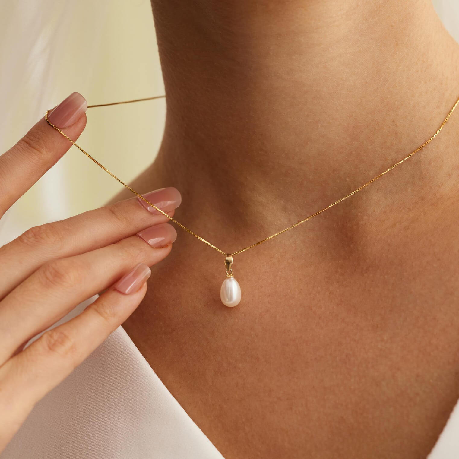 Elegant White Pearl Drop Gold/Silver Sterling Silver Necklace