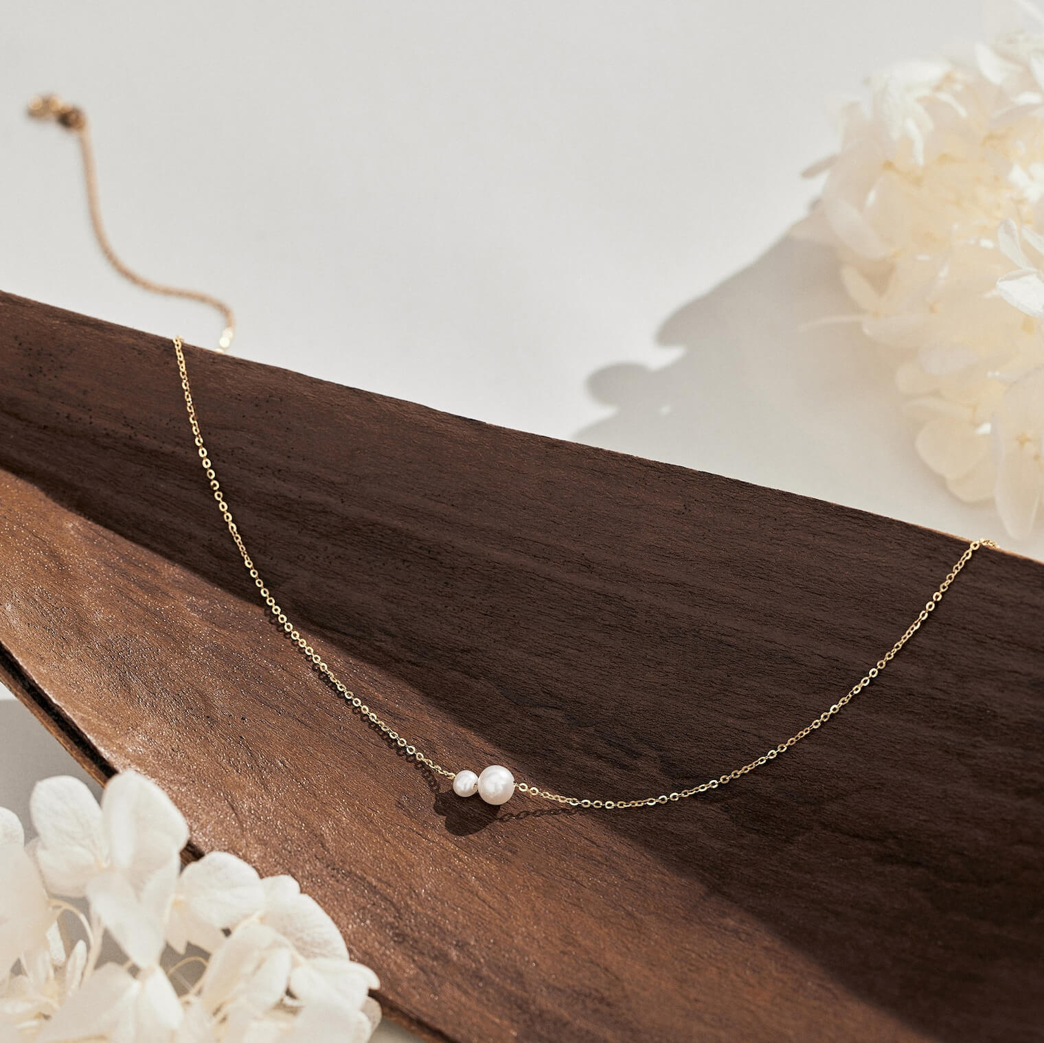 Minimalist Double Pearl Yellow Gold Sterling Silver Necklace