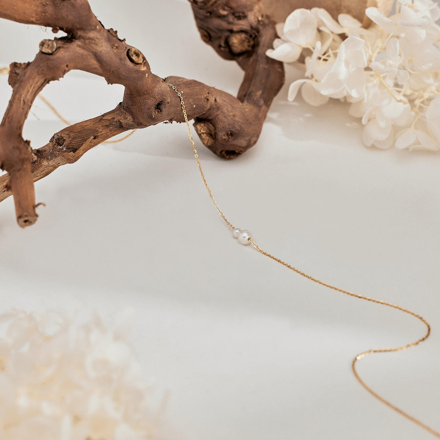 Minimalist Double Pearl Yellow Gold Sterling Silver Necklace