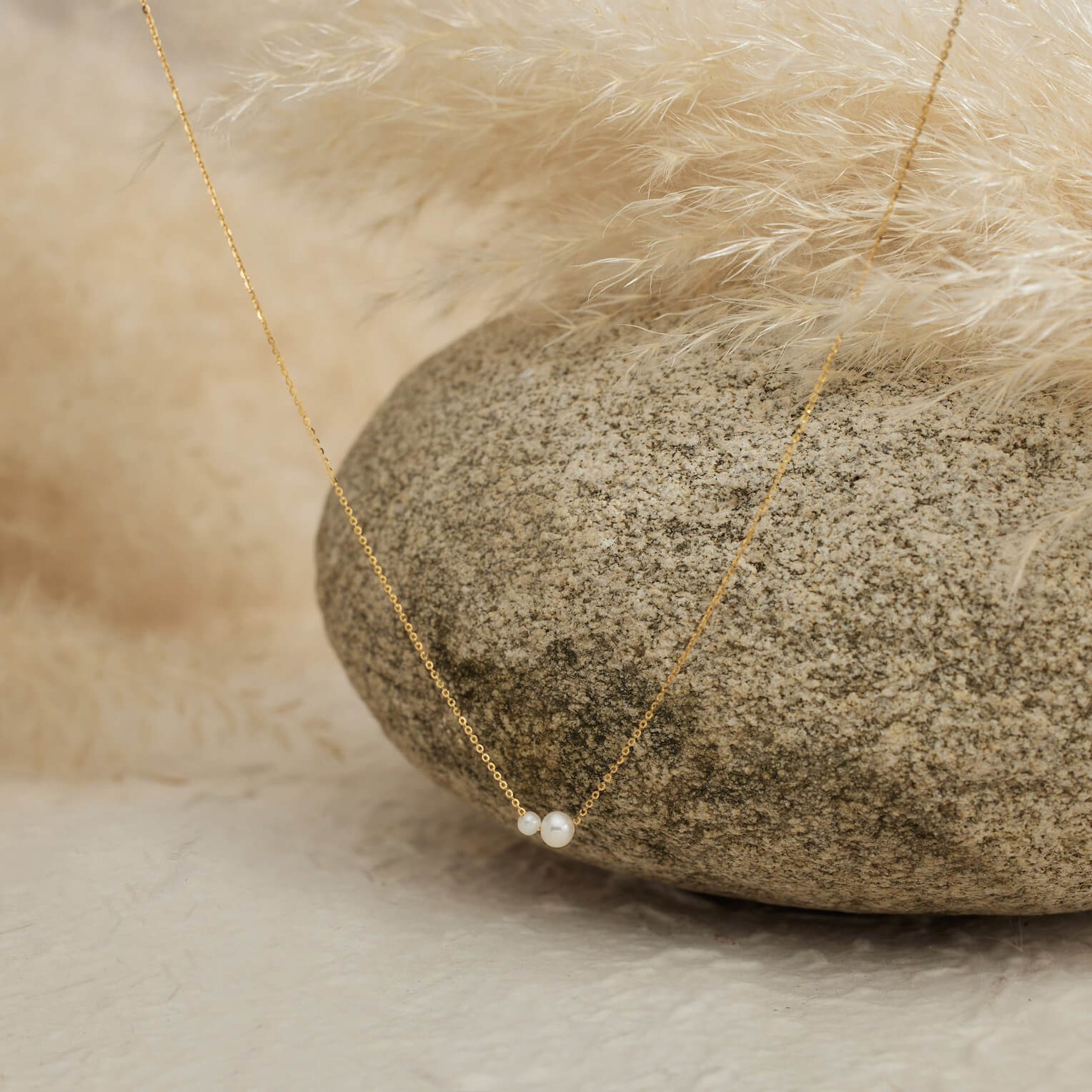 Minimalist Double Pearl Yellow Gold Sterling Silver Necklace