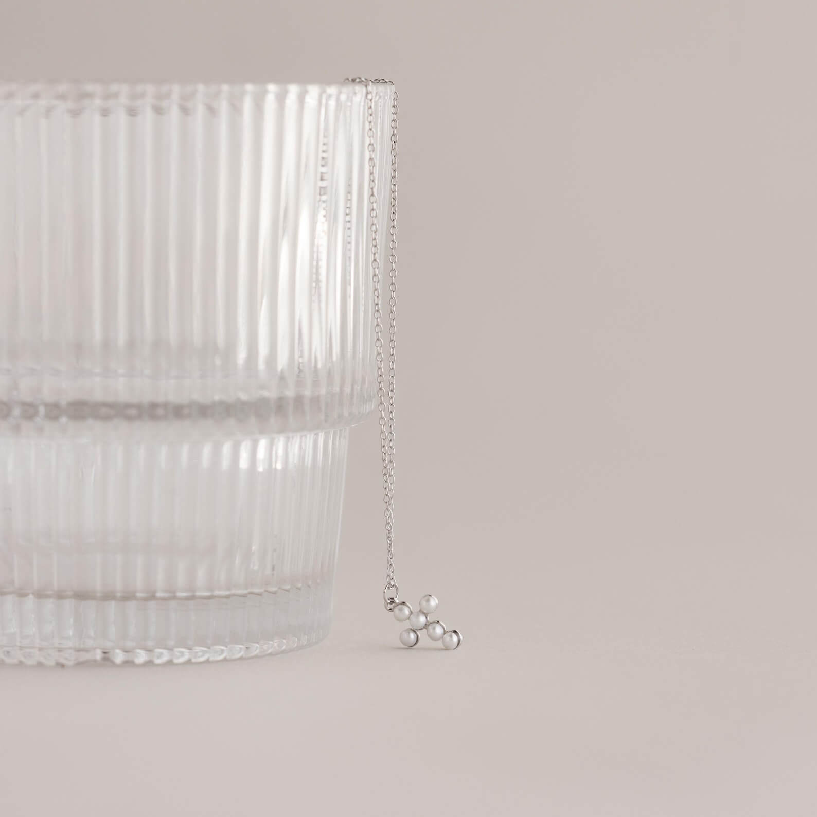 Dainty Beaded White Pearl Gold/Silver Sterling Silver Cross Necklace