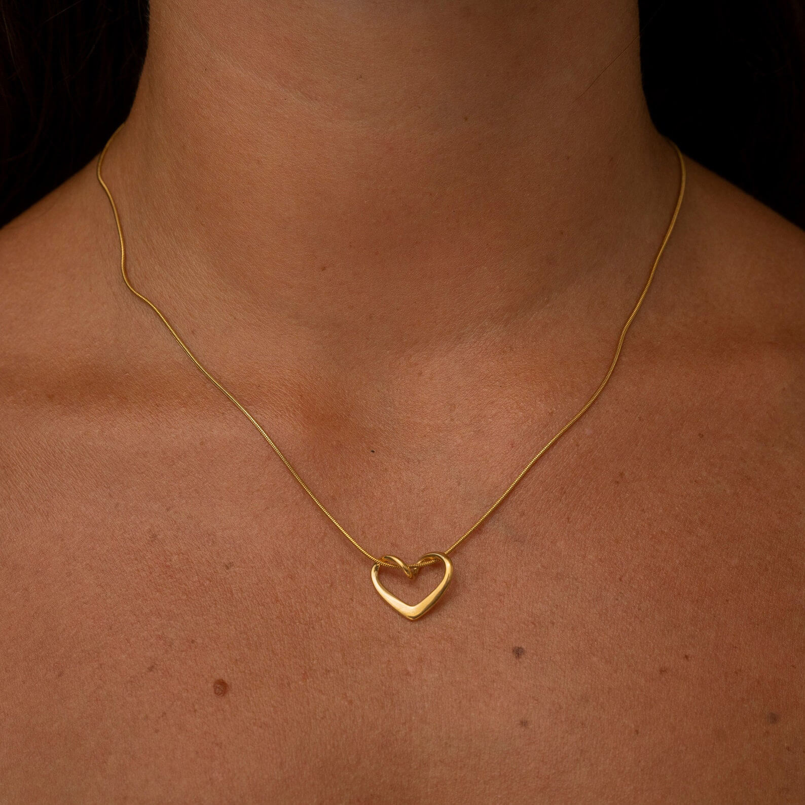 Sliding Open Yellow Gold Sterling Silver Hollow Heart Necklace