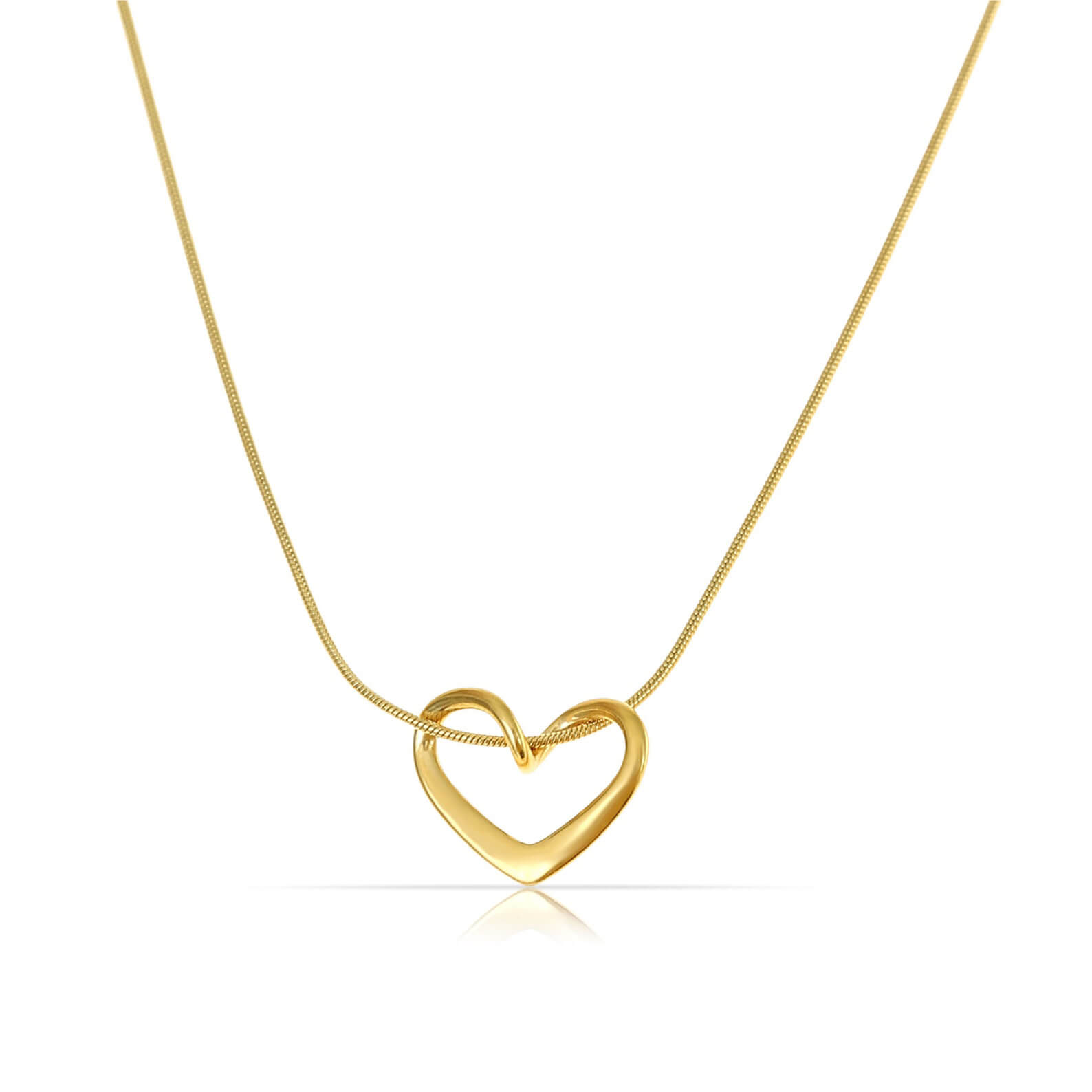 Sliding Open Yellow Gold Sterling Silver Hollow Heart Necklace