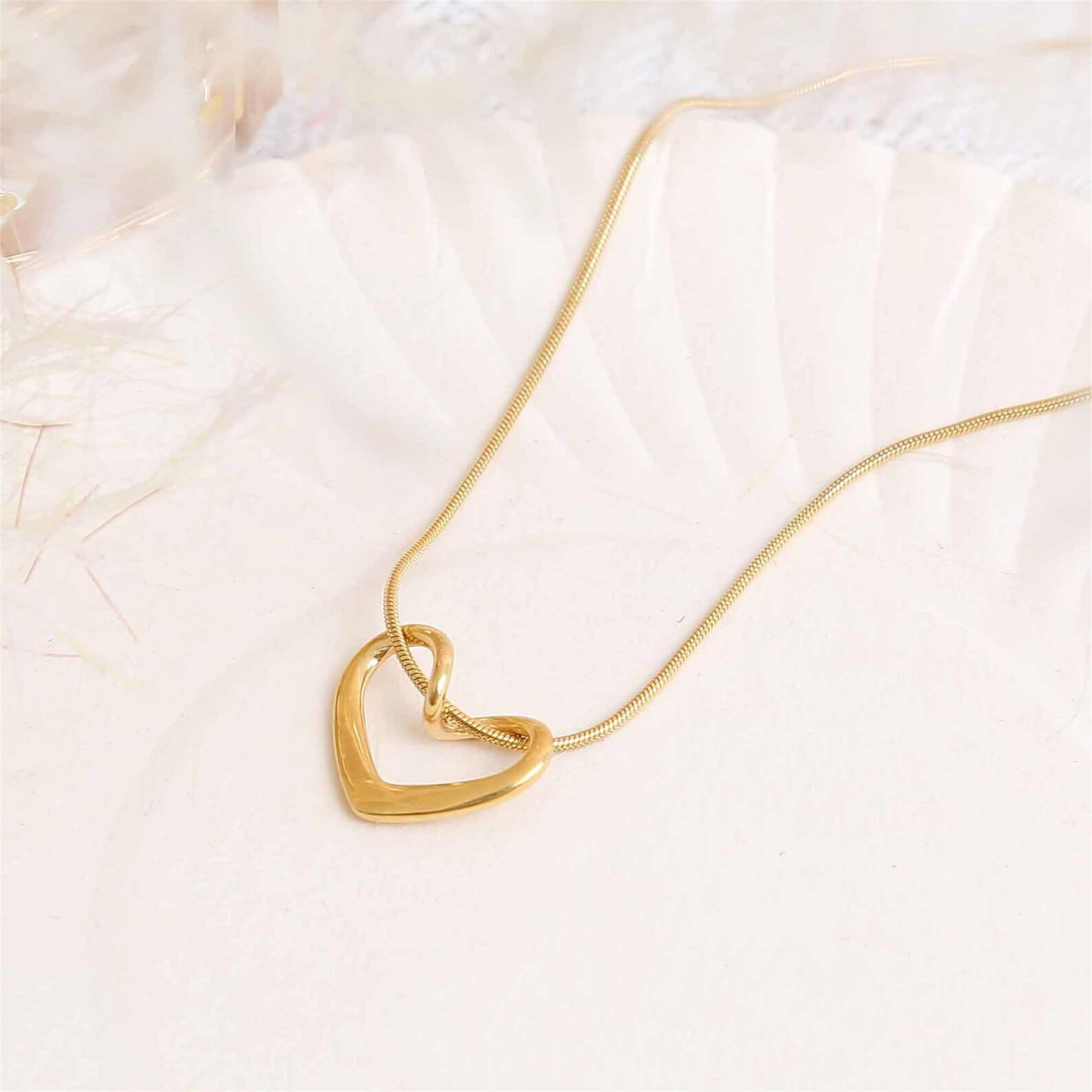 Sliding Open Yellow Gold Sterling Silver Hollow Heart Necklace