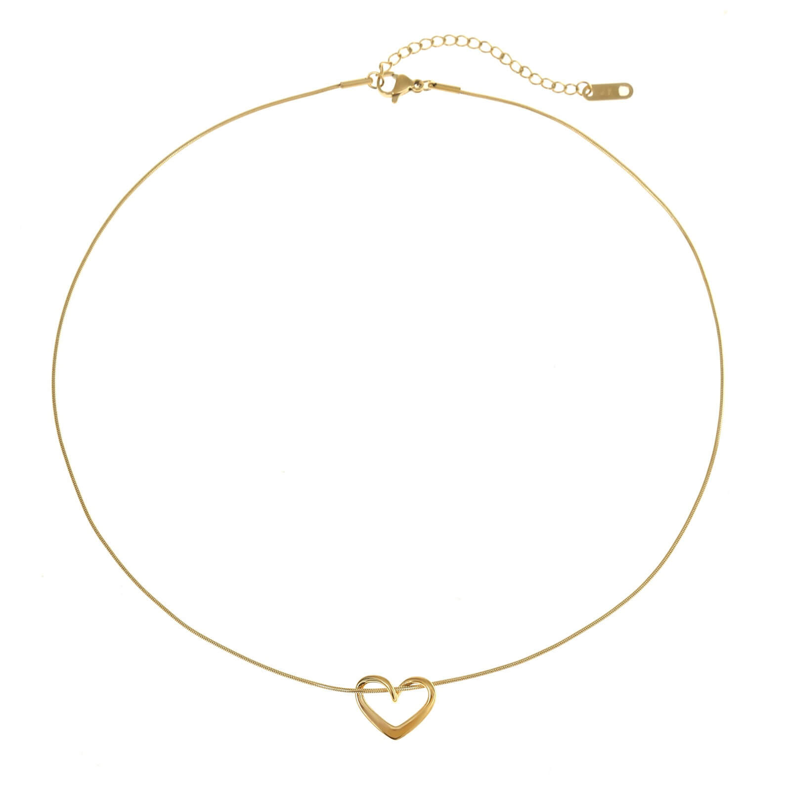 Sliding Open Yellow Gold Sterling Silver Hollow Heart Necklace