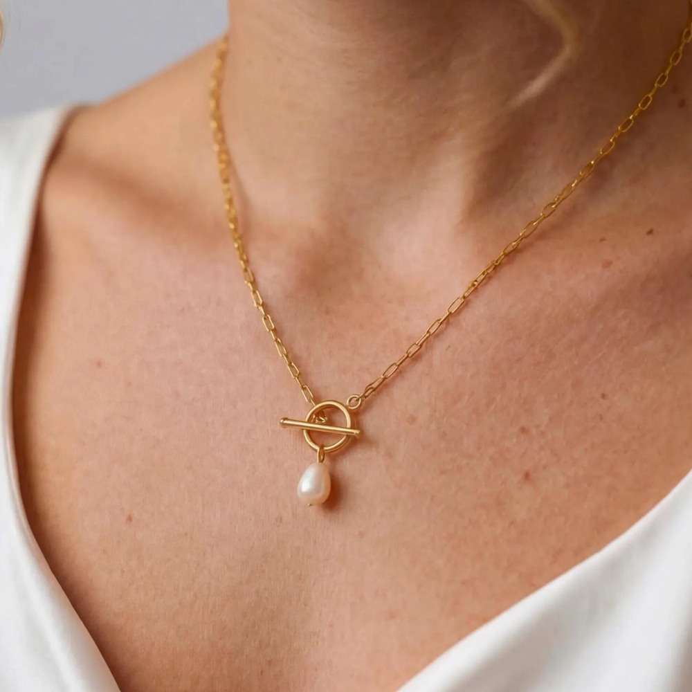 Minimalist 925 Sterling Silver Toggle Bar Pearl Necklace –  Elegant Everyday Jewelry