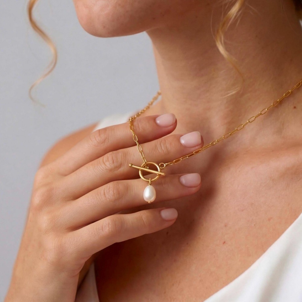 Minimalist 925 Sterling Silver Toggle Bar Pearl Necklace –  Elegant Everyday Jewelry