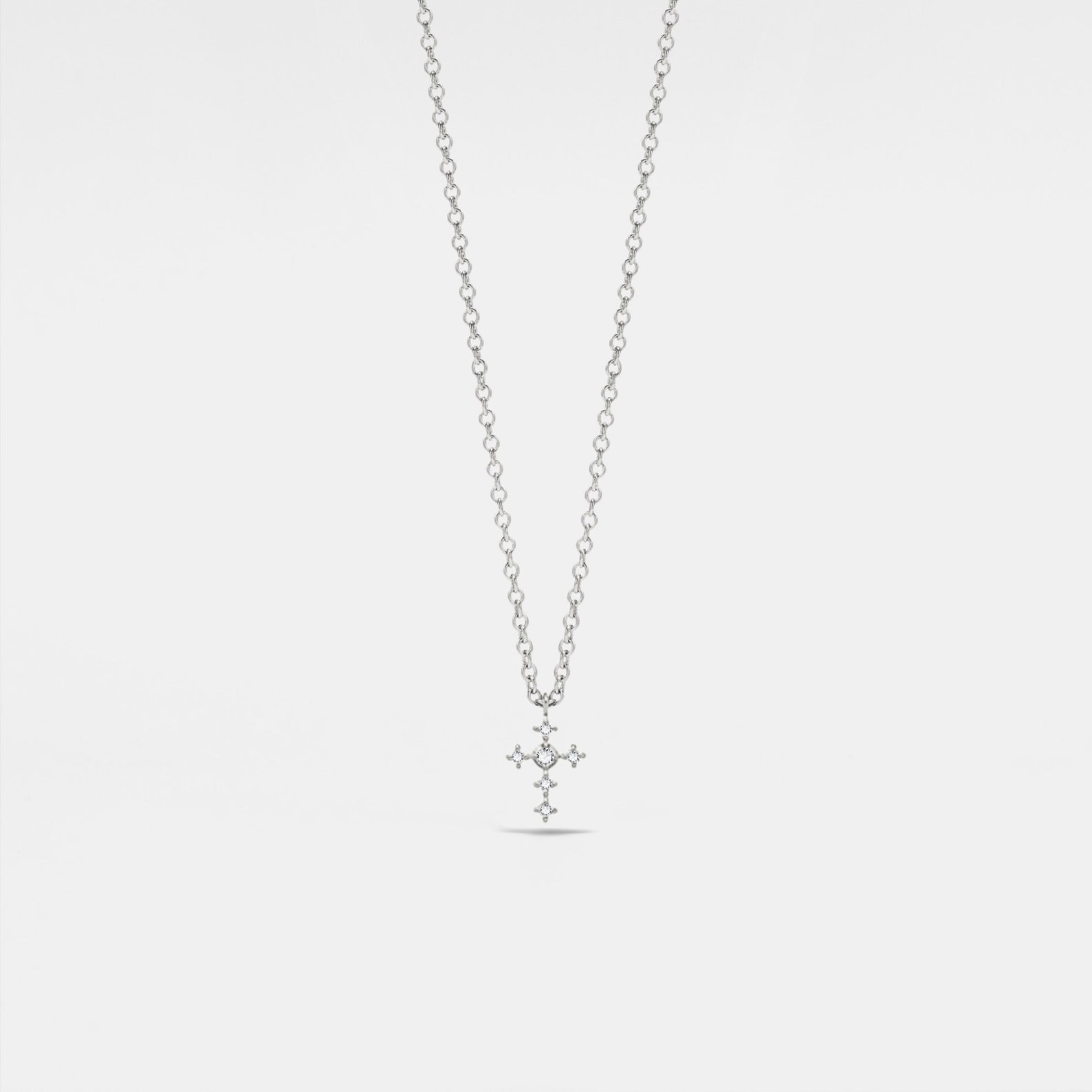 Round Cut Diamond White Gold/Silver/Rose Gold Sterling Silver Cross Necklace