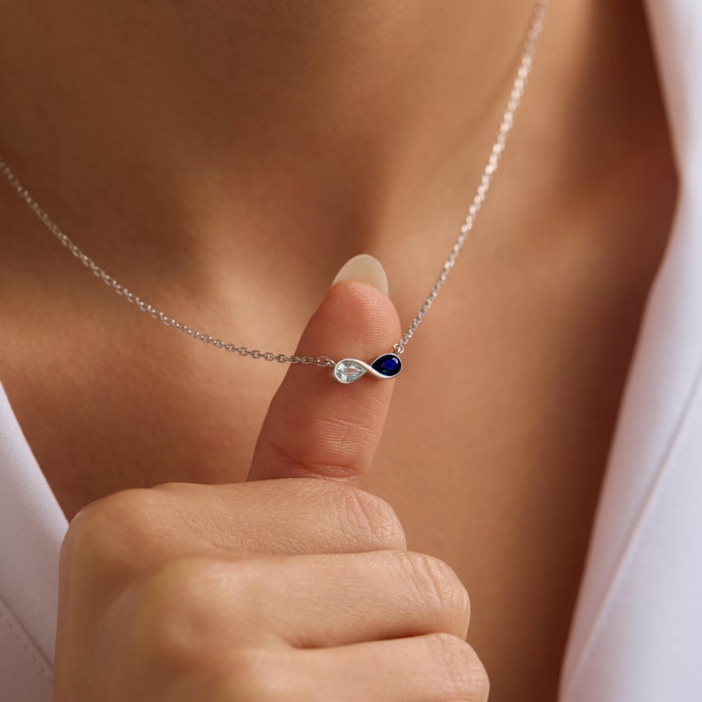 Minimalist Toi et Moi Infinity Two Birthstone 925 Sterling Silver Necklace Gifts for Her