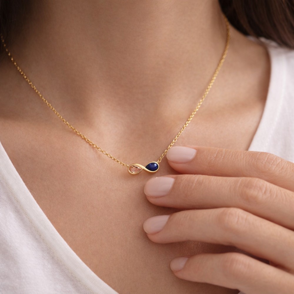 Minimalist Toi et Moi Infinity Two Birthstone 925 Sterling Silver Necklace Gifts for Her