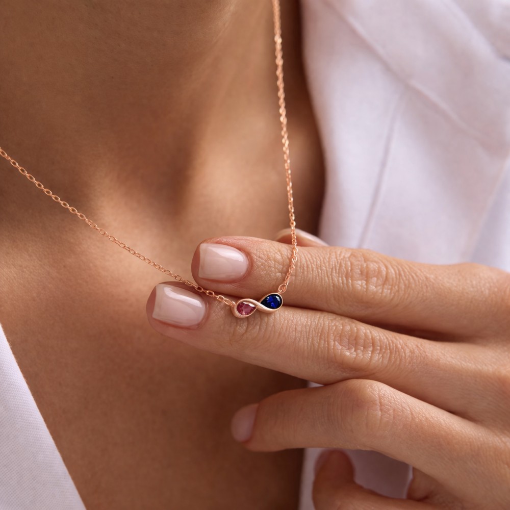 Minimalist Toi et Moi Infinity Two Birthstone 925 Sterling Silver Necklace Gifts for Her