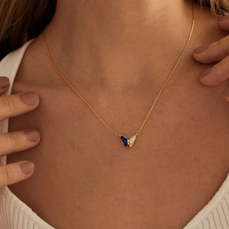 Minimalist Butterfly Two Birthstone 925 Sterling Silver Necklace Gifts for Her