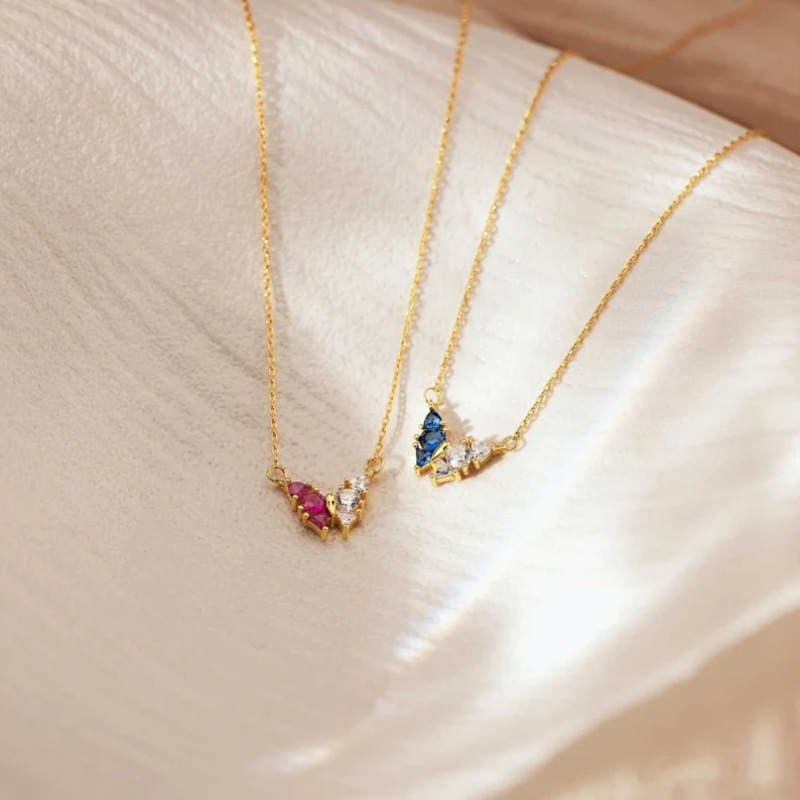Minimalist Butterfly Two Birthstone 925 Sterling Silver Necklace Gifts for Her