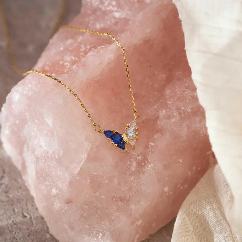 Minimalist Butterfly Two Birthstone 925 Sterling Silver Necklace Gifts for Her