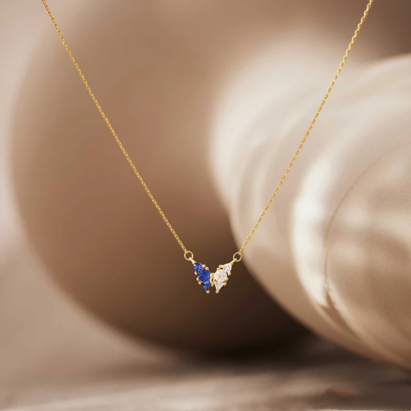 Minimalist Butterfly Two Birthstone 925 Sterling Silver Necklace Gifts for Her