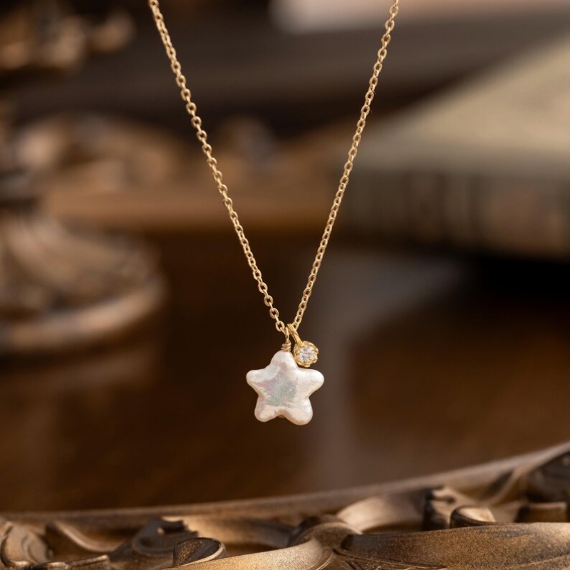 Minimalist 925 Sterling Silver Baroque Pearl Star Necklace Gift for Her