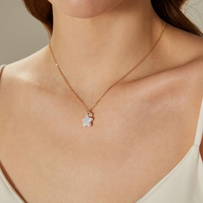 Minimalist 925 Sterling Silver Baroque Pearl Star Necklace Gift for Her