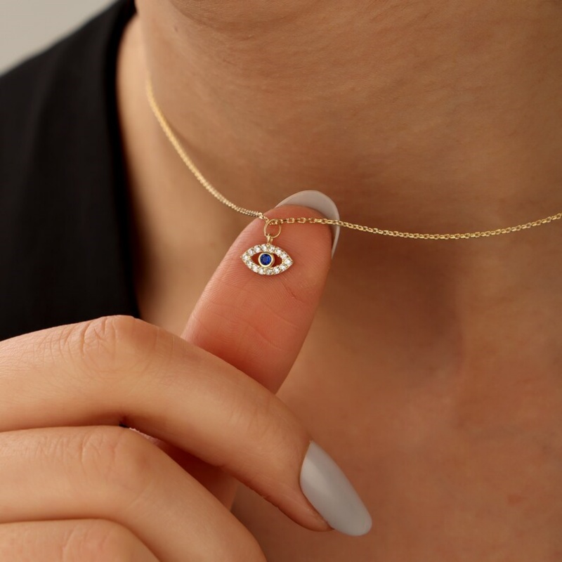 Minimalist Sapphire Blue 925 Sterling Silver Evil Eye Necklace Gift for Her