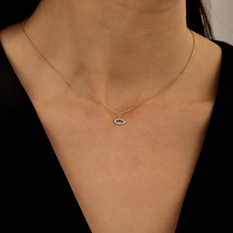 Minimalist Sapphire Blue 925 Sterling Silver Evil Eye Necklace Gift for Her