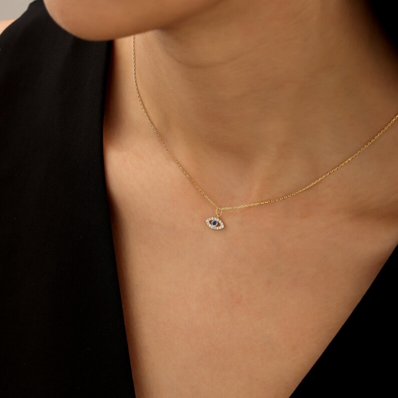 Minimalist Sapphire Blue 925 Sterling Silver Evil Eye Necklace Gift for Her