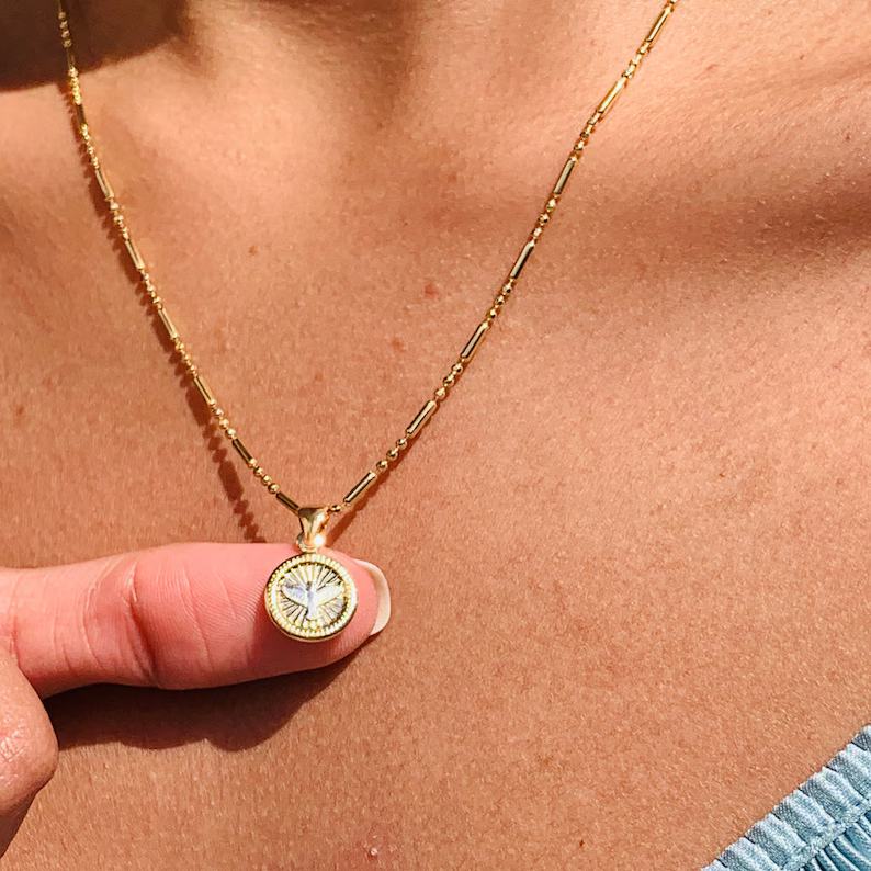 Religious Yellow Gold 925 Sterling Silver Holy Spirit Charm Necklace Gift for Her