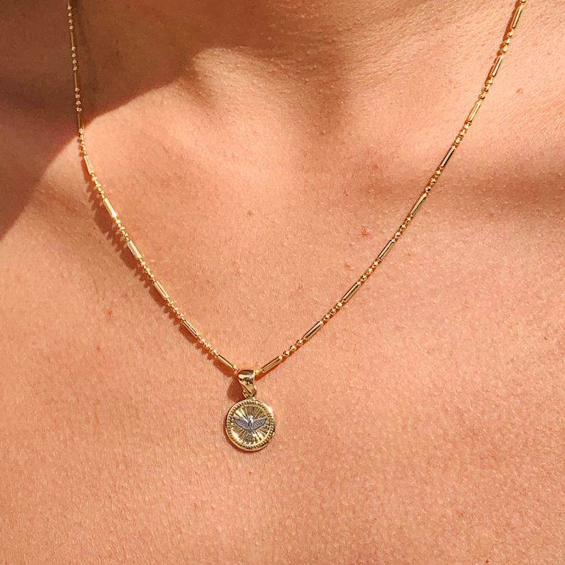 Religious Yellow Gold 925 Sterling Silver Holy Spirit Charm Necklace Gift for Her