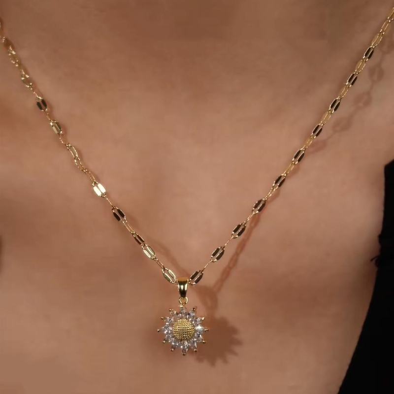 Dainty 925 Sterling Silver Yellow Gold Blooming Sunflower Pendant Necklace