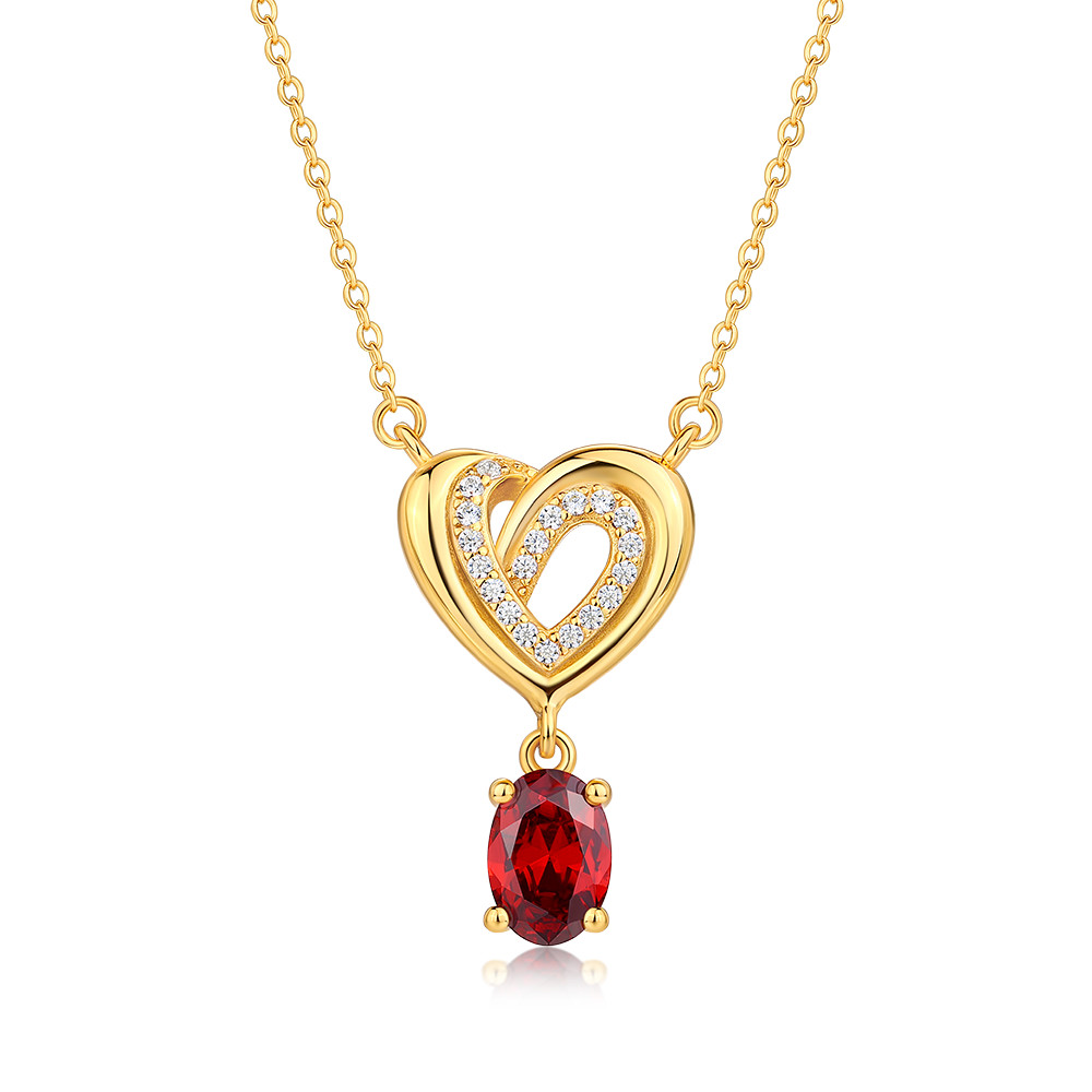Oval Cut Ruby Yellow Gold Sterling Silver Heart Pendant Necklace Gifts for Her