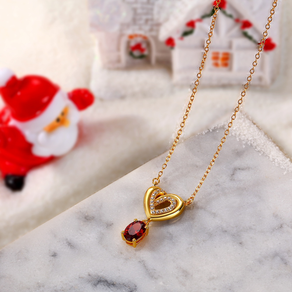 Oval Cut Ruby Yellow Gold Sterling Silver Heart Pendant Necklace Gifts for Her
