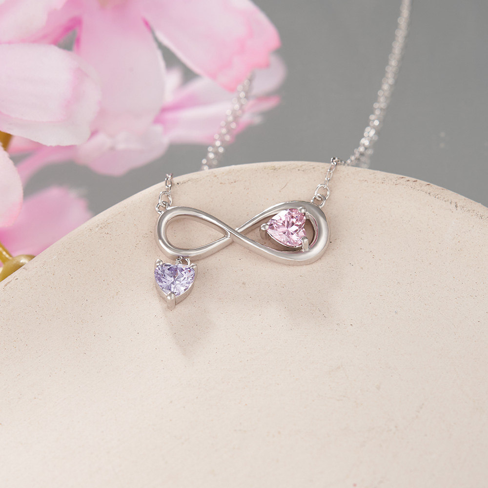 Heart Cut Personalized Two Birthstone Sterling Silver Infinity Necklace