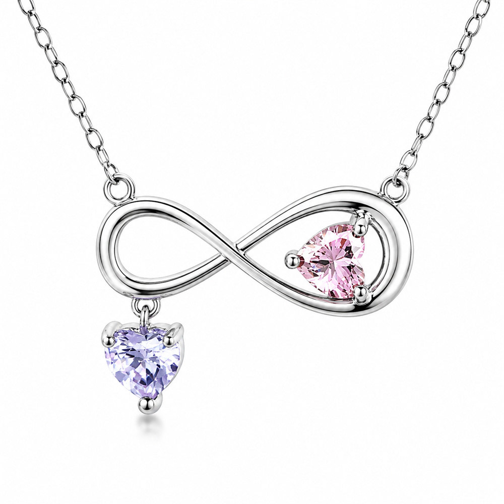 Heart Cut Personalized Two Birthstone Sterling Silver Infinity Necklace