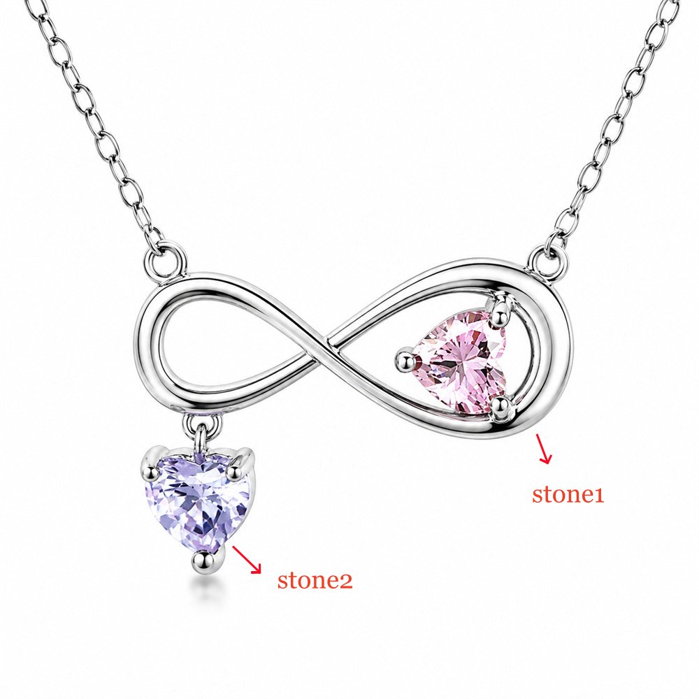 Heart Cut Personalized Two Birthstone Sterling Silver Infinity Necklace