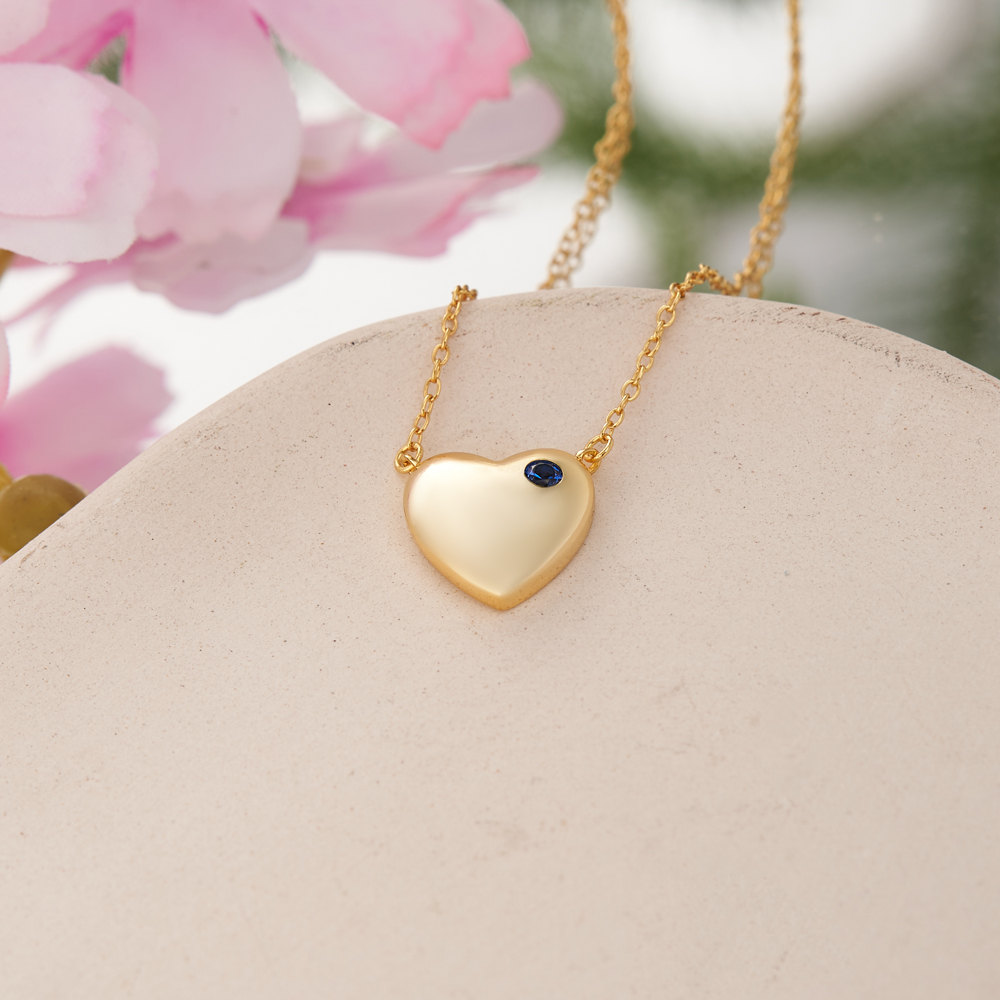 Heart Shape Personalized Birthstone Sterling Silver Yellow Gold Necklace