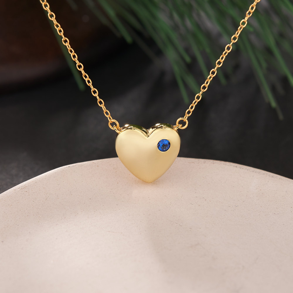 Heart Shape Personalized Birthstone Sterling Silver Yellow Gold Necklace